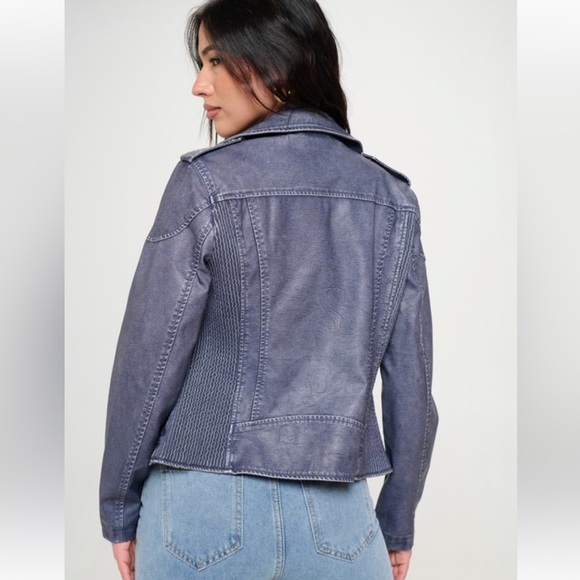 158. Denim Faux Leather Vintage Retro Moto Style NEW - Picture 4 of 4